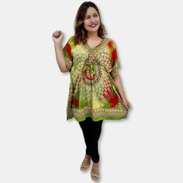 Imagem de Bata Kaftan Indiana Saída de Praia Estampa Flores e Mandala - Sarat Mo