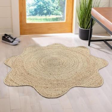 Imagem de Chardin Home Tapete trançado de juta natural tecido à mão – Tapete recortado de 1,2 x 1,2 m | Tapete reversível rústico Boho Farmhouse para entrada, porta da frente, cozinha, berçário, sala de jantar