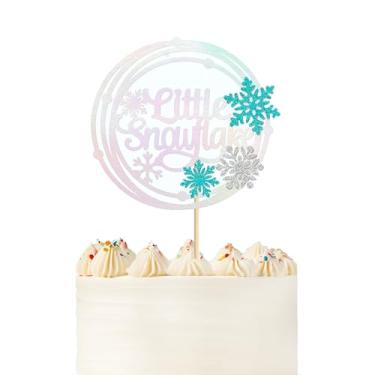Imagem de ZpiLkes A Little Snowflake Cake Topper Glitter Frozen Silver and Blue Winter Cake Picks Decorations for Winter Baby Shower Reveal Party Boy Girl Supplies