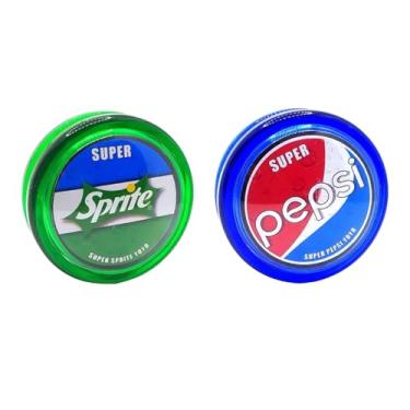 Imagem de 2 Ioiôs Profissionais de Eixo Fixo Refrigerantes - Original (Yoyo, Io-io) (Sprite Verde/Pepisi Azul)