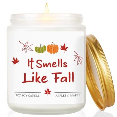 Imagem de Vela perfumada de outono para decoração de outono, decoração de outono para casa, cozinha, banheiro, quarto, ambientes internos, externos, dia das bruxas, presente de vela para mulheres, homens, maçãs