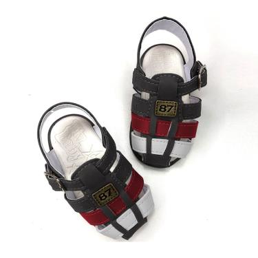 Imagem de Sandália Sapato Infantil Calçados Sapatinho Calcados Bebê Menino Preta Com Vermelho