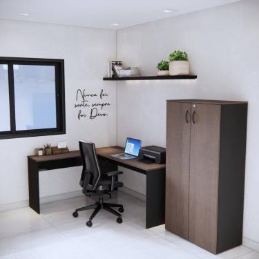 Imagem de Armário de Escritório Alto com 2 Portas Chave de Fechadura e 3 Prateleiras Multiuso Studio Metalwood Nogueira / Preto