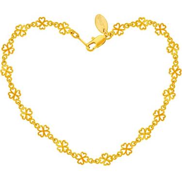 Imagem de Tornozeleira de trevo de quatro folhas para mulheres e meninas da Lifetime, banhada a ouro real de 24 quilates, de substituição gratuita vitalícia Dourado
