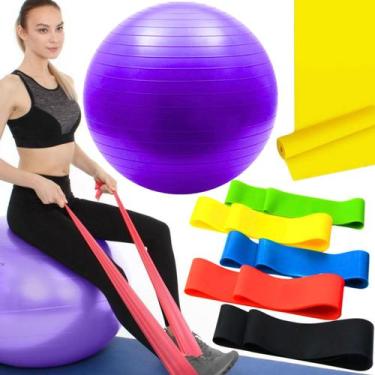Imagem de Kit Bola Suiça Pilates Fisio 45cm Faixa Elastica 5 Mini Band - Prime B