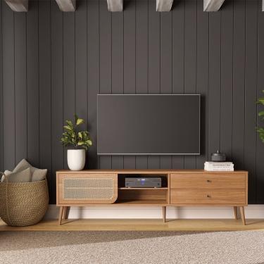 Imagem de Rack TB311 para TV Até 60 Polegadas 220cm 02 Gavetas 01 Porta Curve com Palha Natural Freijó Dalla Costa