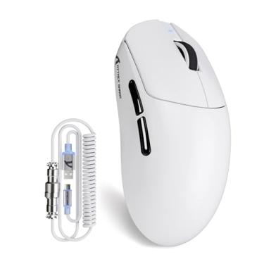 Imagem de ATTACK SHARK Mouse para jogos X8Plus 55g Superlight sem fio com DPI de 40K, sensor PAW 3395PRO, chip Broadcom BK52820, switch HUANO, driver de web, mouse de mão grande com cabo RGB - branco