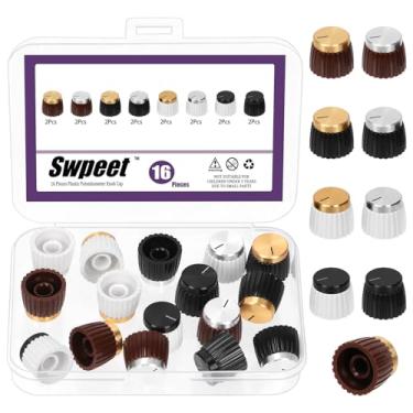 Imagem de Swpeet 16 peças, 8 cores, 20 x 16 mm, 6 mm, eixo serrilhado, botão sortido para potenciômetro, botão rotativo de controle de volume de potenciômetro de plástico e metal, botão de potenciômetros para