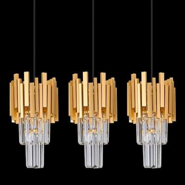 Imagem de Faibra Luz pendente de cristal dourado mini moderno luxo cristal luminária pendente perfeita para sala de jantar, quarto, cozinha, sala de estar, pacote com 3