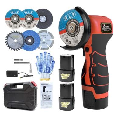 Imagem de ZFULVO Kit de esmerilhadeira angular de escova sem fio, mini ferramenta elétrica de moagem angular de 19500 rpm com 2 peças de baterias de 16,8 V 2000 mAh e discos de 5 corte, cortador portátil para