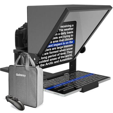 Imagem de GEIMRSY Teleprompter grande angular HD de 33.0 cm, ajustável manualmente em altura e compatível com vários dispositivos, com controle remoto e aplicativo teleprompter gratuito (33.0 cm)