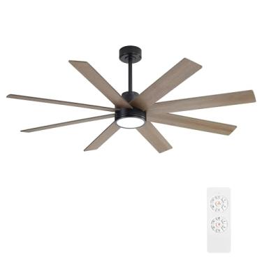 Imagem de WINGBO Ventiladores de teto CC grandes de 152 cm com luzes e controle remoto, 3 hastes inferiores, 8 lâminas de compensado, motor CC reversível de 6 velocidades, 3CCT, ventilador de teto interno para