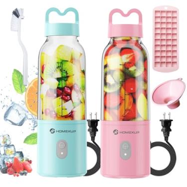 Imagem de 2 peças de liquidificador pessoal portátil de 500 ml, liquidificador de tamanho pessoal de 175 W, ideal para smoothies, mistura de gelo, sucos e processamento de alimentos, compacto, conveniente e