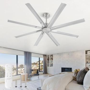 Imagem de ZMISHIBO Ventilador de teto de 182 cm, sem luz, grande ventilador de teto preto com controle remoto, motor CC silencioso e 6 velocidades, ventiladores de teto industriais internos/externos, 8 lâminas