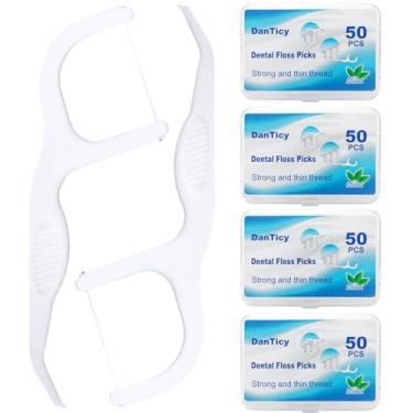 Imagem de Palitos de fio dental extra fortes | Palhetas de fio dental profissional | palitos de dente para adultos | alça fácil de segurar | menta fresca, 50 unidades, pacote com 4
