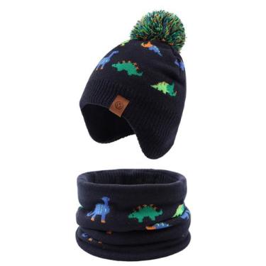 Imagem de Conjunto de chapéu e cachecol JANGANNSA Knitted Dinosaur Baby Winter N