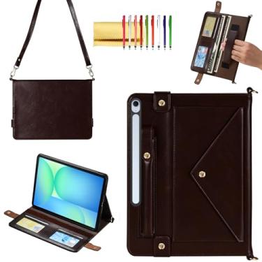 Imagem de Capa de mão para Samsung Galaxy Tab S10 FE+/FE Plus 33.3 cm 2025, capa carteira transversal Techcircle com suporte para caneta + compartimento para cartões, alça de mão embutida + alça de ombro