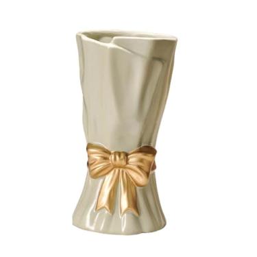 Imagem de Fenteer Vaso de cerâmica para mesa com laço e nó decorativo, vaso de plantas para prateleira, entrada de cozinha, buquê para o dia dos namorados, Verde