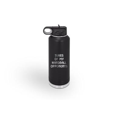 Imagem de SpreadPassion Garrafa de água de handebol, garrafas pretas de aço inoxidável gravadas a laser, presente para handebol, ideia de presente de aniversário e Natal