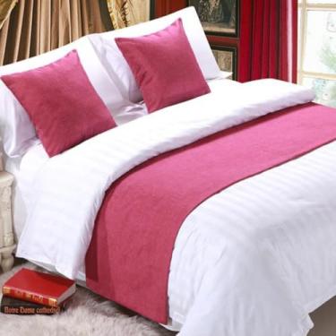 Imagem de Cachecol de corredor de cama de hotel, colchas de cor sólida, cobertas, lenços, protetor de lenços, capa protetora para quarto, hotel, decoração, Queen King, toalha de cama - Rosa-2||50 x 210 cm para