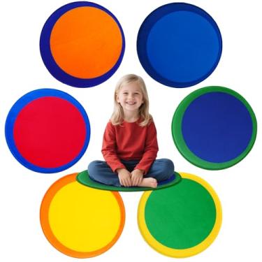 Imagem de LIVEBOX 6 peças de tapete infantil colorido de 45,7 cm, assentos circulares, tapetes de sala de aula, tapetes redondos, tapetes macios, para sala de aula, assento flexível para sala de jogos, creches