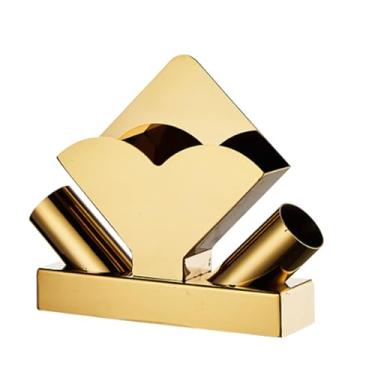 Imagem de Porta-guardanapos vertical de aço inoxidável - dispensador de guardanapos de restaurante com suporte de palito de dente tubo de toalha de papel quadrado rack de guardanapo (dourado, 22 * 5 * 17,5 cm)