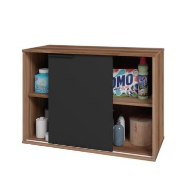 Imagem de Armário Multiuso 1 Porta 2 Prateleiras Castanho/Preto Bs 139 - Brv Móveis