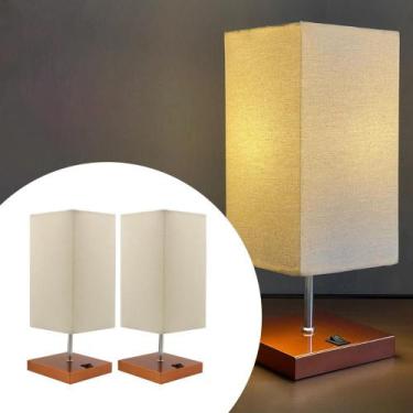 Imagem de Kit 2 Abajur Luminária De Mesa Clássico Quadrado Alumínio com Interrup