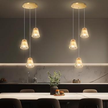 Imagem de Lustre de vidro regulável moderno de 3 luzes de LED com altura ajustável, luminárias pendentes para cozinha, ilha, sala de estar, hall de entrada, dourado