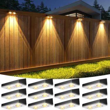 Imagem de APONUO Luzes solares de cerca ao ar livre à prova d'água, luzes de cerca alimentadas por energia solar, luz solar branca quente para cercas, quintal, pátio, parede, deck, quintal (pacote com 12, preto