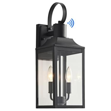 Imagem de GAAZIE Iluminação externa preta do crepúsculo ao amanhecer de 48 cm, luz de varanda industrial de 2 luzes com vidro transparente, luminária externa à prova d'água para varanda, pátio, garagem (1