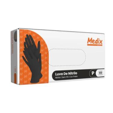 Imagem de Luva Nitrílica Descartável Preta P com 100un Sem Pó Medix