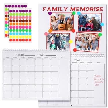 Imagem de Harloon Calendário de parede em branco, agenda mensal sem data, 16 folhas, calendário personalizado em branco com 140 adesivos, 30,5 x 23,5 cm fechado, tamanho aberto para escritório, casa, presente