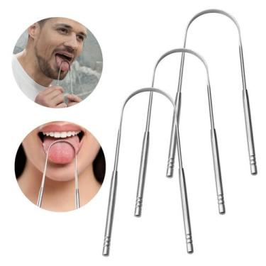Imagem de Limpador Raspador De Língua Em Aço Inoxidável Higiene Bucal 3 Unidades