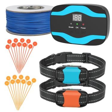 Imagem de Pewkim Cerca elétrica para cães, sistema de cerca subterrânea recarregável para cães, cerca elétrica para cães, 2 receptores de coleira à prova d'água, com fio de limite subterrâneo/acima do solo de