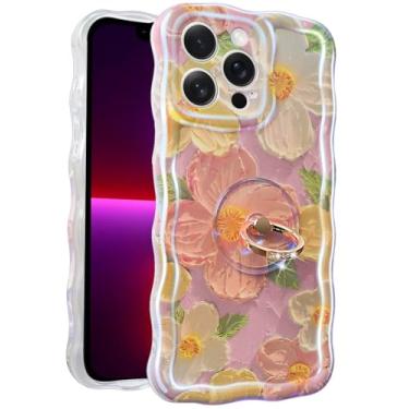 Imagem de Miss Arts Capa para iPhone 13 Pro Max com anel, pintura a óleo flor colorida retrô floral bonito encaracolado moldura ondulada feminina meninas capa para Apple 13 Pro Max (rosa)