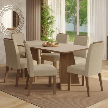 Imagem de Conjunto Sala de Jantar Tampo de Madeira 6 Cadeiras Rustic/Crema/Imperial Minsk Madesa