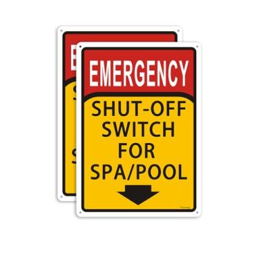 Imagem de Pacote com 2 interruptores de desligamento de emergência para placa de SPA/Piscina, 35,5 x 25,4 cm, metal refletivo, resistente à ferrugem, à prova de intempéries, fácil de instalar, protegido contra
