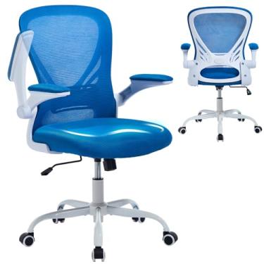 Imagem de Cadeira de mesa confortável cadeiras de escritório ergonômicas com suporte lombar e apoio de braço flip-up, cadeiras de computador, cadeira de estudo para escritório em casa, azul marinho