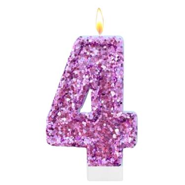 Imagem de Velas roxas de aniversário, número 4 para bolo, topo de bolo roxo com glitter, decorações de festa de aniversário de princesa, enfeite de cupcake, lembrancinhas de festa, suprimentos de decoração