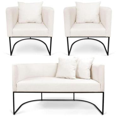 Imagem de Kit 01 Namoradeira 02 Lugares E 02 Poltronas Paola Linho Base Metálica