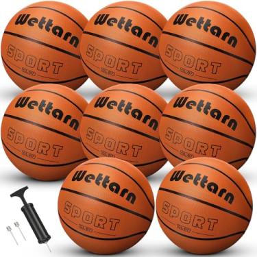 Imagem de Wettarn Pacote com 4 bolas de borracha para treinamento de basquete com bomba tamanho 7, bola de rua de 74,5 cm feita para adolescentes e adultos, jogos internos e externos, academia, treinamento