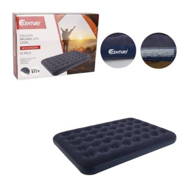 Imagem de Colchão Inflável de Casal, Azul, PVC, 191x137x22cm, Superfície Aveludada, Dobrável e Portátil para Camping e Uso Doméstico