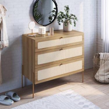 Imagem de Cômoda Cíntia 3 Gavetas Palhinha Pés metálicos Oslo Artesano, Hanover/