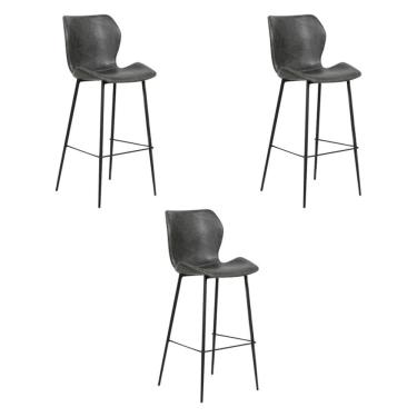 Imagem de Kit 3 Banquetas Alta com Encosto para Bancada Cozinha Penha R02 Sintético Cinza Grafite...