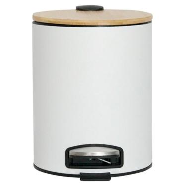 Imagem de Lixeira em Aço Inox Branca Mimo Style 3 Litros com Tampa Bambu