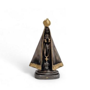Imagem de Escultura Imagem Nossa Sra Aparecida 20 Cm Grafite Artesanal Decorativ