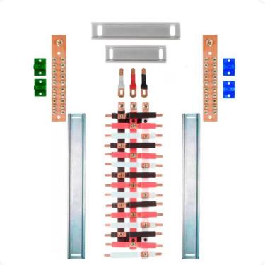 Imagem de Kit Barramento Trifásico Isolado 100A para 30 Circuitos com Placa de P
