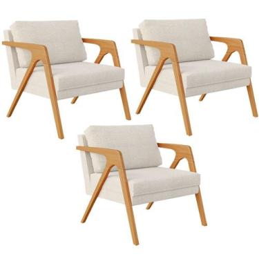 Imagem de Kit 03 Poltronas Decorativas Sala Estar Pietra Estrutura De Madeira L0