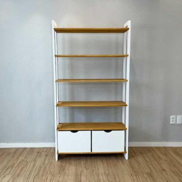 Imagem de Estante 6 Prateleiras de Madeira Pinus Linea Ample com 2 Gavetas Nozes